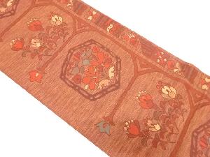 縞に草花模様織り出し袋帯